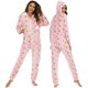 thumbnail image 2 of Gibobby Pijamas mujer calientitas Mono con cremallera y capucha con estampado de felpa para mujer(Rosa,XL), 2 of 5