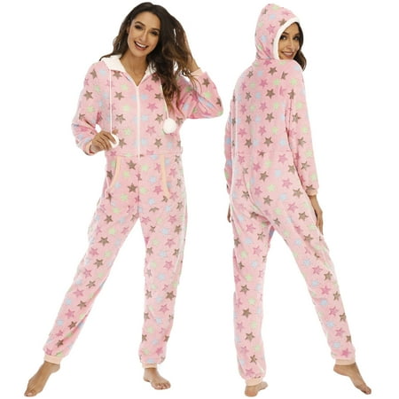 

PhoneSoap Women s Pajamas Sleepwear Christmas Pajamas Hooded Jumpsuit Rompers Clubwear Nightwear Plush Onesie Pink S