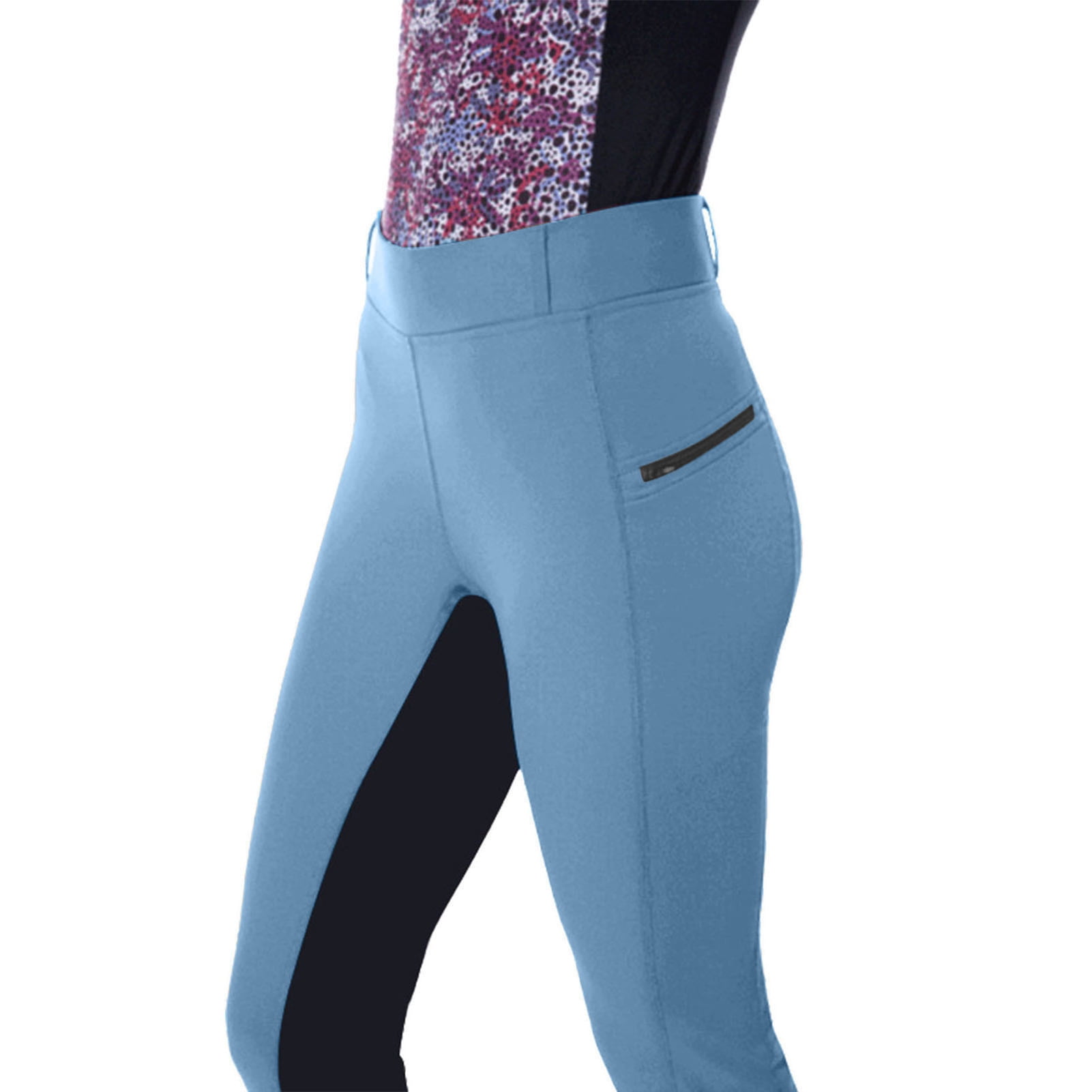 Huanledash High Waist Punk Style Good Elasticity Ninth Length Riding Pants Splicing Color Exercise Equestrian Pants Female Clothing