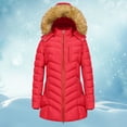 thumbnail image 3 of Breezora Women's Warm Winter Faux Down Hooded Mid Length Padded Coat Jacket for Cold Weather Outdoor Activities XXL Size Red, 3 of 10