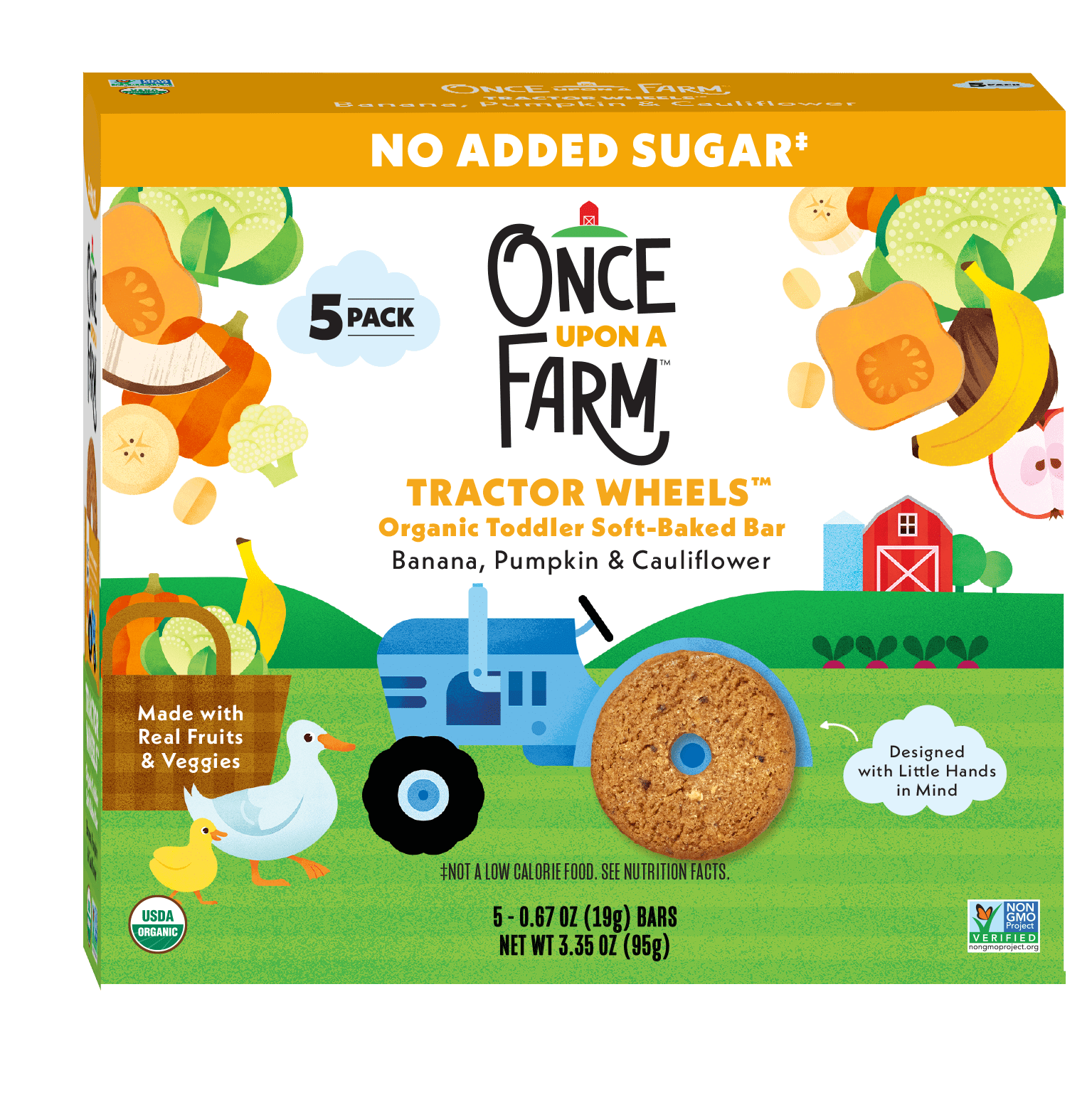 Once Upon a Farm Organic Tractor Wheels Toddler Bar, Banana, Pumpkin & Cauliflower, 5ct