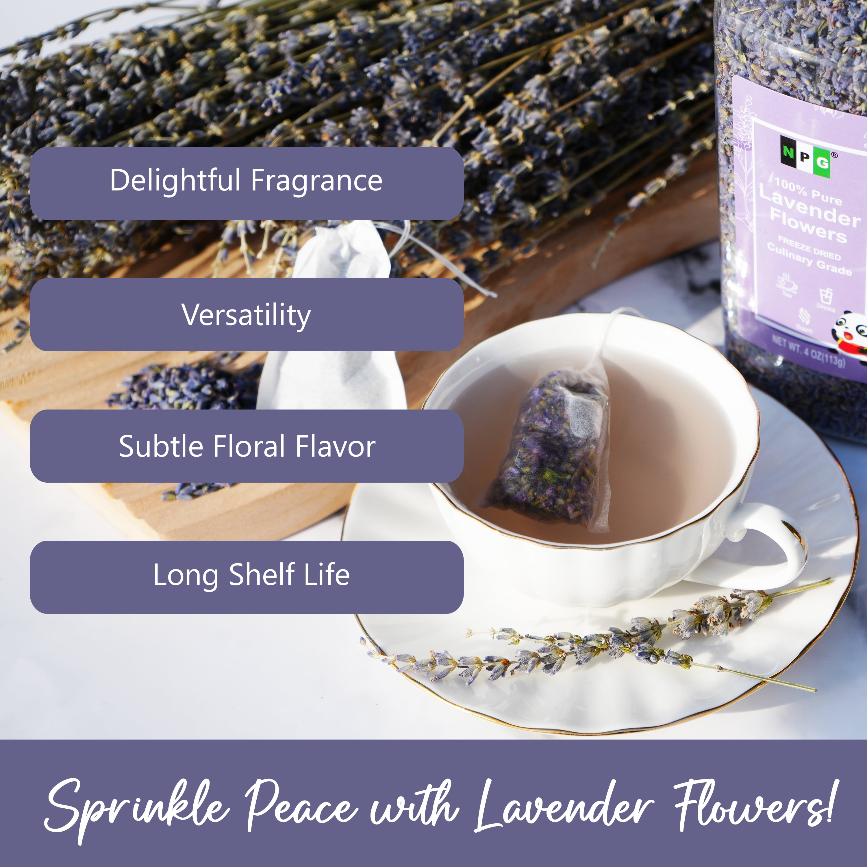 NPG Culinary Grade Lavender Flowers 4 Ounces, Lavender Buds for Tea, Baking, DIY Soap, Candle Making, Potpourri, Natural Fragrance Sachets, All-Natural, Non-GMO