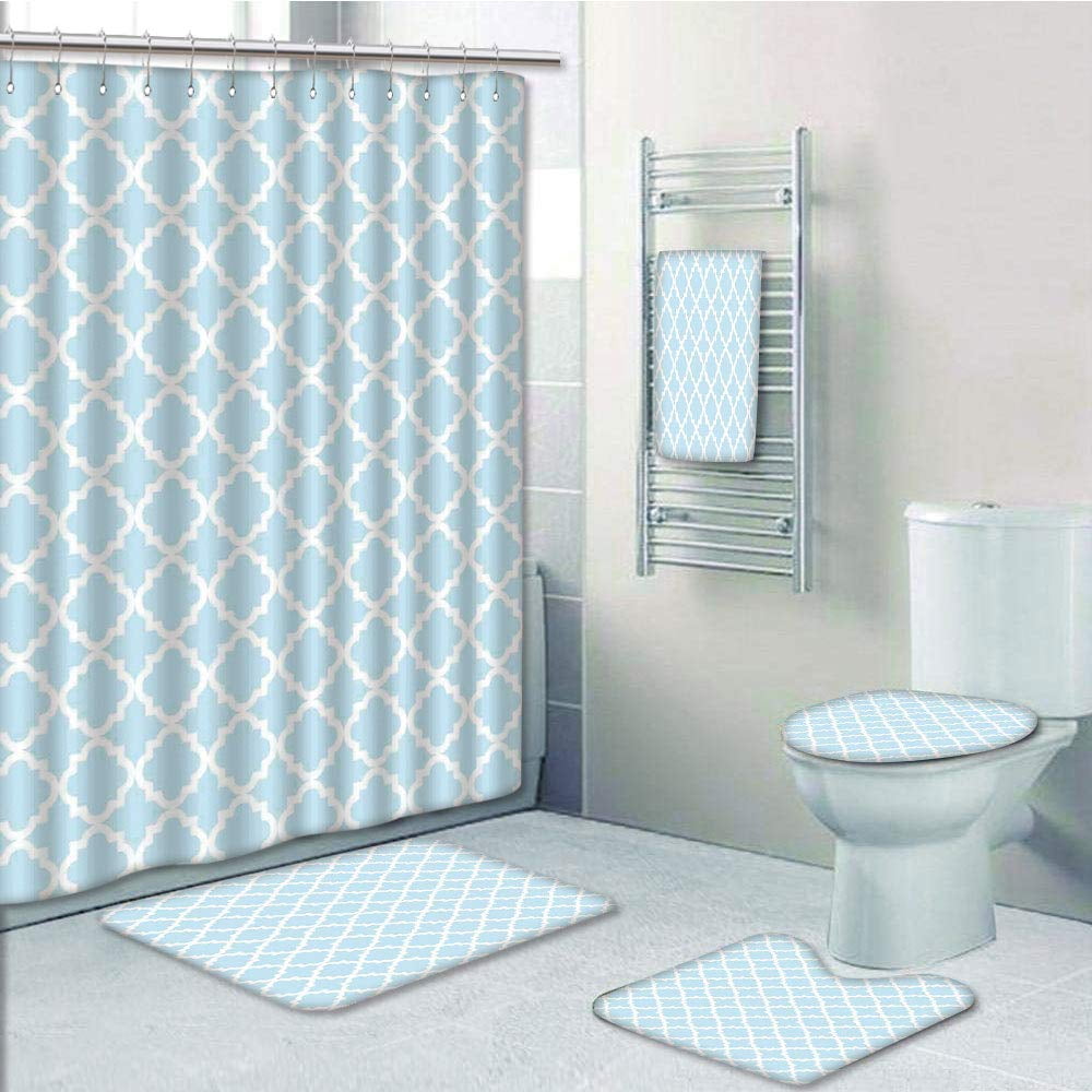 PRTAU Vintage Fabric Country Monochromic 5 Piece Bathroom Set Shower