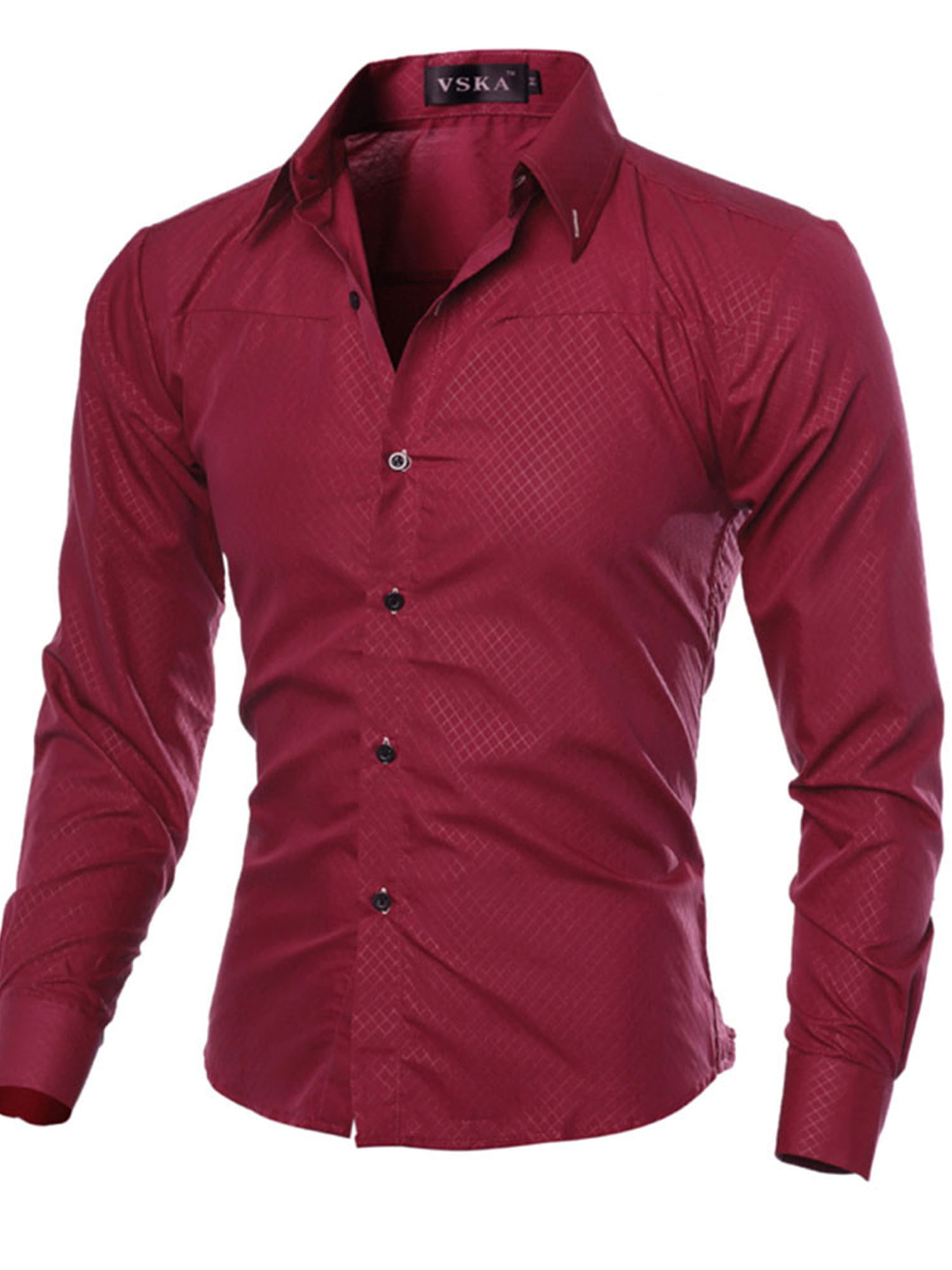 Vska Mens Plaid Business Classic-Fit Office Comfort Button Dress Shirt