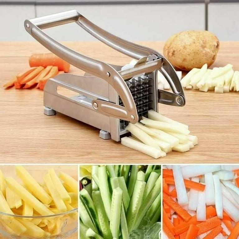 French Fry Cutter Potato Slicer Stainless Steel Potato Cutter, French Fries  Cutter Includes 2 Blade Size Easy to Clean 