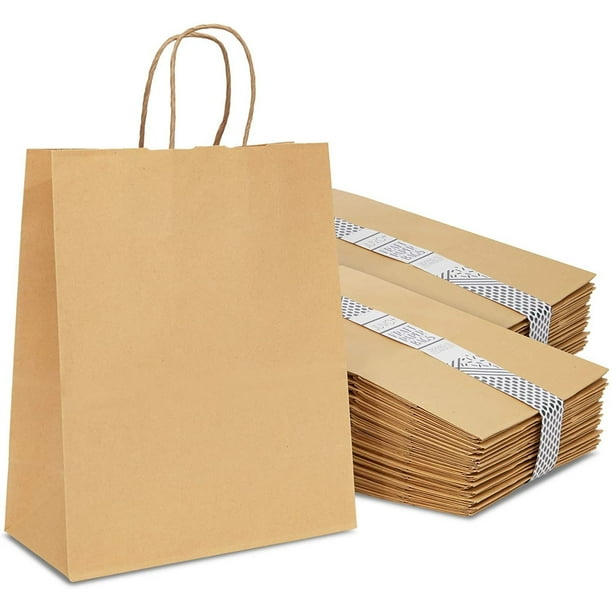 100Pack Brown Kraft Paper Bag, 8x4x10 in. Party Gift Bags with Handles