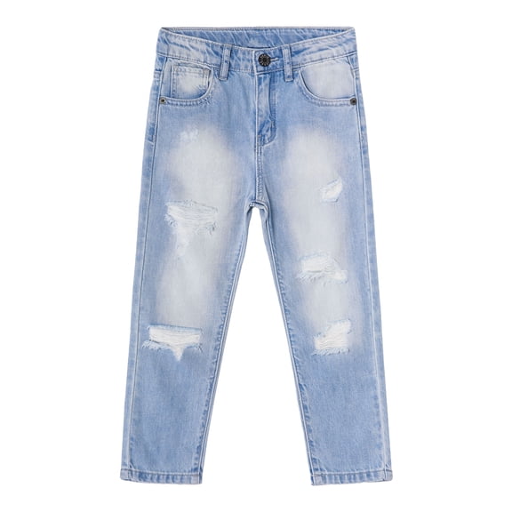 KIDSCOOL SPACE Baby Girls Boys Jeans,Elastic Band Inside Ripped Summer Fashion Denim Pants,4-5 Yeasr