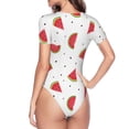 thumbnail image 4 of Daiia Hand Drawn Watermelon print Women's Crew Neck Short Sleeve Bodysuit Fashion Tops Fit Casual Basic Extender Bodysuit-X-Large, 4 of 9