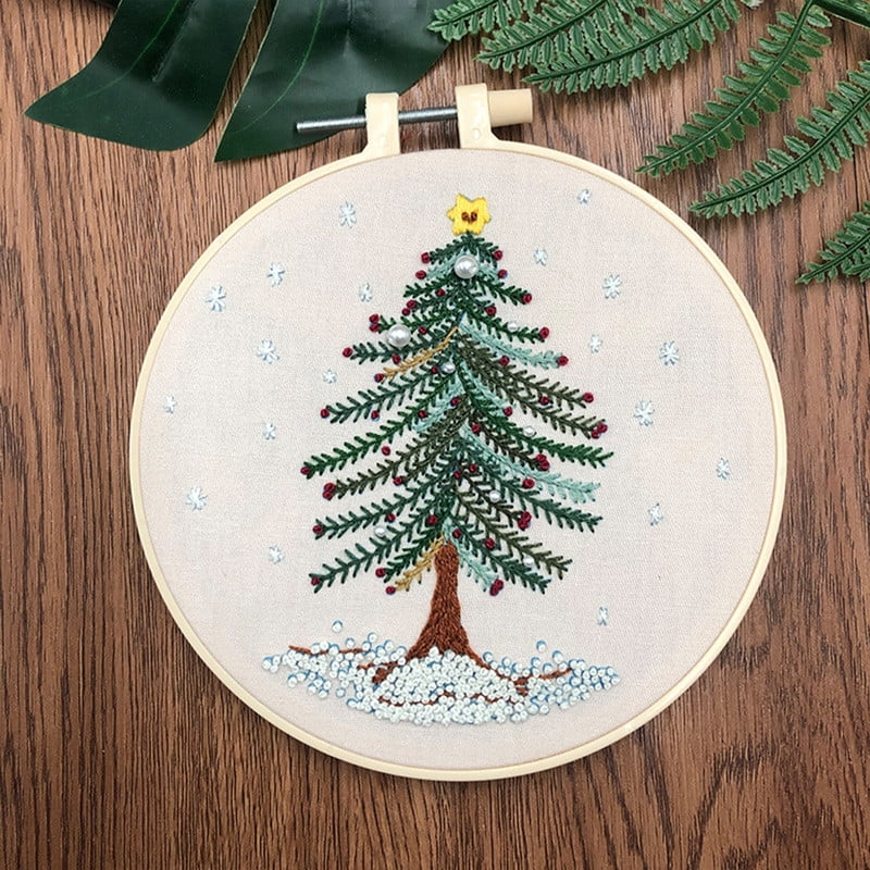 3 Pack Christmas Embroidery Kits for Beginners Stamped Embroidery Kit Includes Embroidery Cloth with Pattern Embroidery Hoop Instruction Cotton Threads Set andNeedles Gift for Mom, Grandma (Style B)