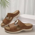 thumbnail image 5 of Mepaouo Womens Wedge Sandals Leather Dressy Walking Shoes Casual Slip on Summer Slides Flats Brown 6, 5 of 9