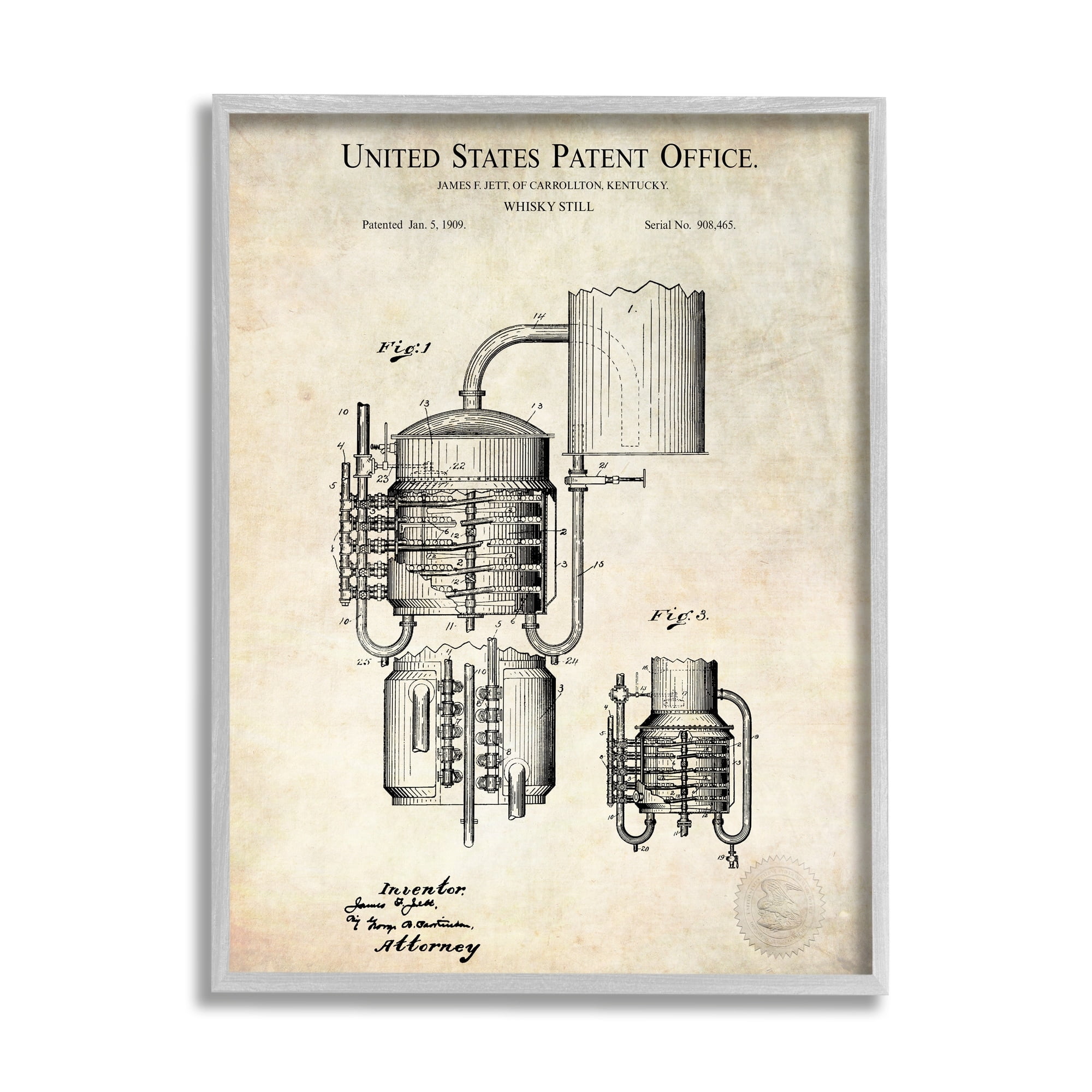 Stupell Industries Vintage Whiskey Still Liquor Detailed Blueprint Diagram Framed Wall Art, 11 x 14, Design by Karl Hronek
