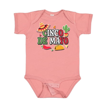 

Inktastic Cinco De Mayo with Sombrero Red Chili Pepper Taco and Cactus Boys or Girls Baby Bodysuit