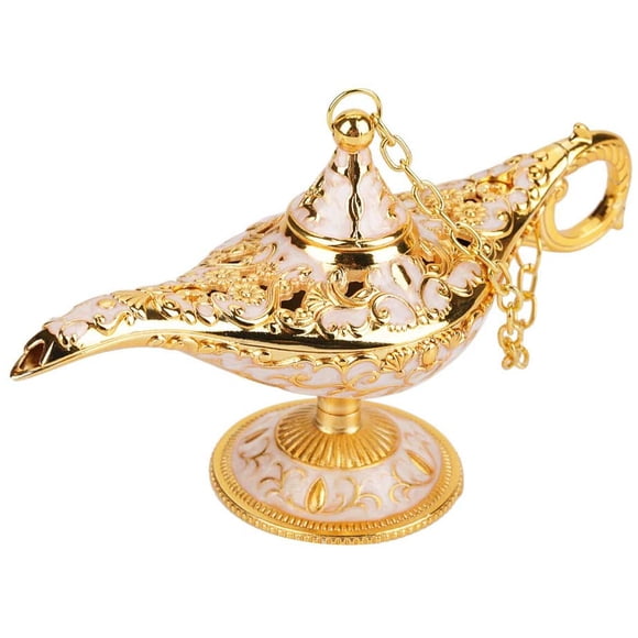 Vintage Aladdin Magic Genie Lamp Wishing Light Pot Classic Costume Props Lamp Home Tabletop Decor Crafts Display for Home Birthday Party (Gold)