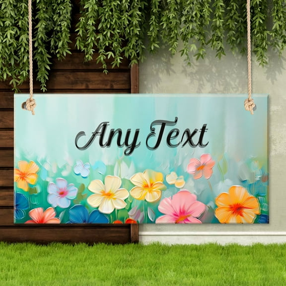 Personalized Garden Sign Outdoor Decor,  Flower Hanging Wood Sign Wall Plaque for Garden Yard Porch Front Door,  Custom Sign with Your Text