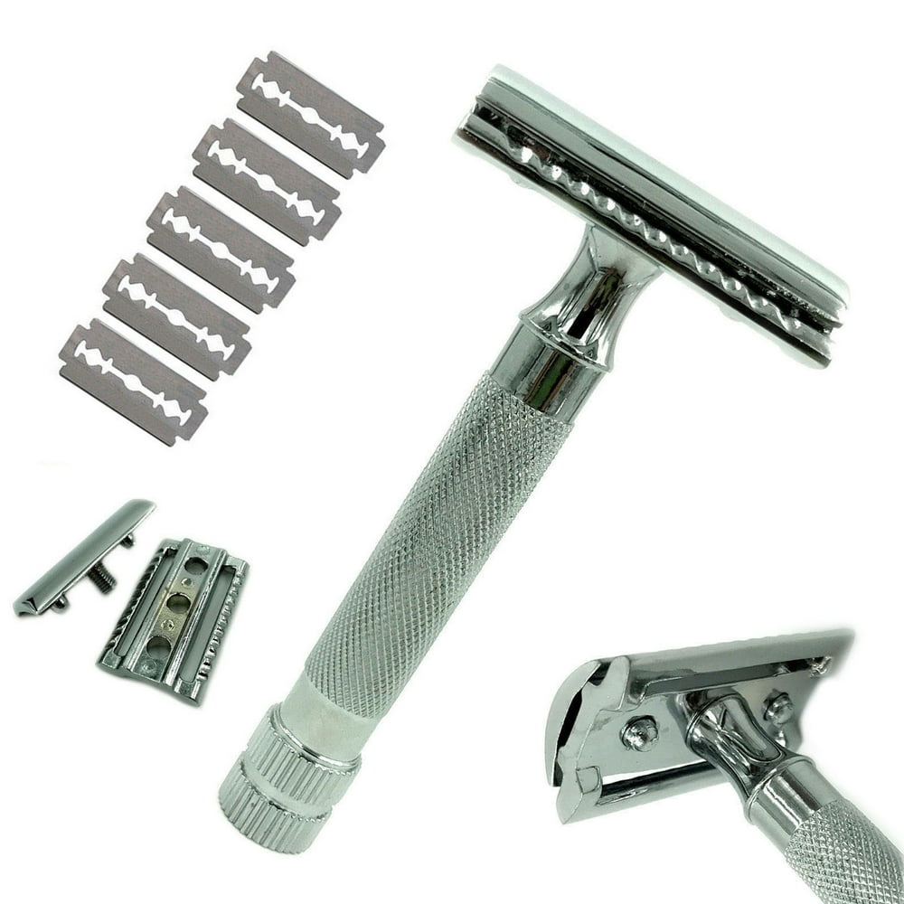 Safety Razor Double Edge Stainless Steel 3.5" Razors + 5 Free Blades