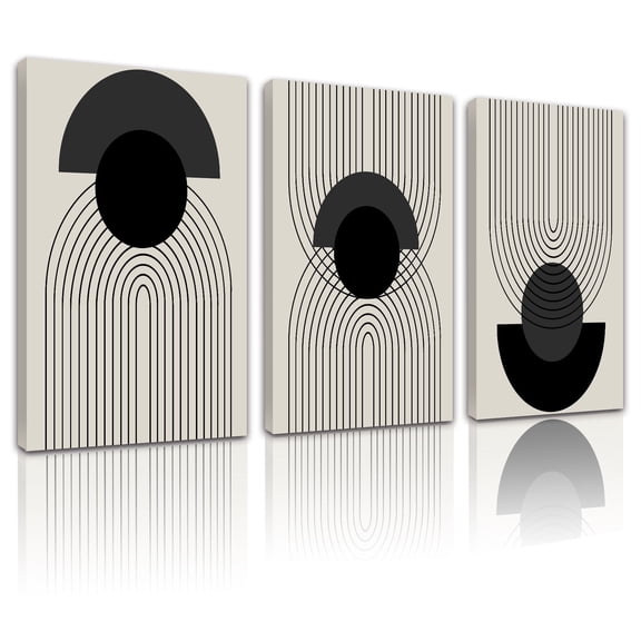 Drsoum Abstract Black Boho Wall Art Decor Mid Century Modern Bedroom Canvas Framed Prints 12"x16"