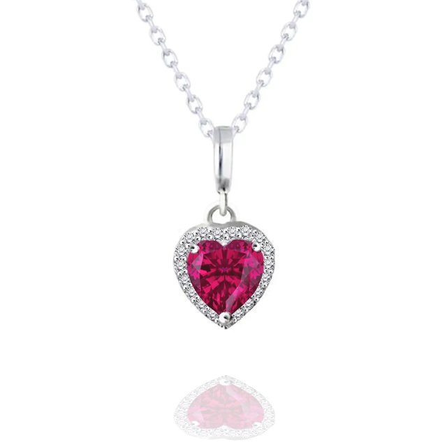 Collar JeenMata con Colgante de Corazón Eterno Rubí 1,5 Quilates Oro Blanco Plata