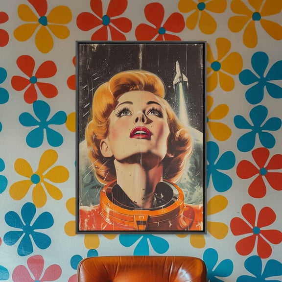 Mid Century Woman Astronaut Retro Space Propaganda Poster, Unframed Size 8x12