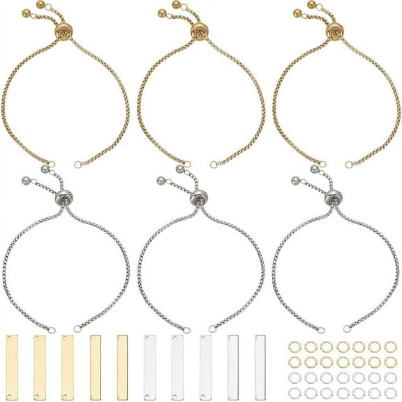 1 Box 10 Sets Engraving Bracelets Blanks Stainless Steel Adjustable Bracelet Kit Rectangle Charm Bracelets Simple Set for Jewelry Making DIY Bracelets Supplies Women Colorful DIY