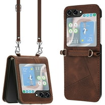 Dteck for Samsung Galaxy Z Flip 6 Case, Shockproof PU Leather Crossbody Lanyard Cover Protective Strap Case for Galaxy Z Flip 6,Brown