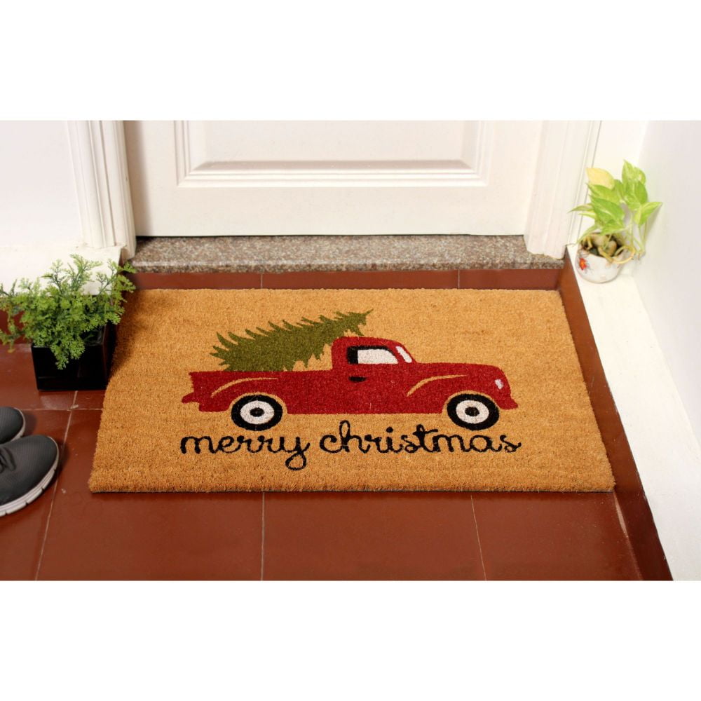 RugSmith Machine Tufted Merry Christmas Truck Indoor and Outdoor Coir