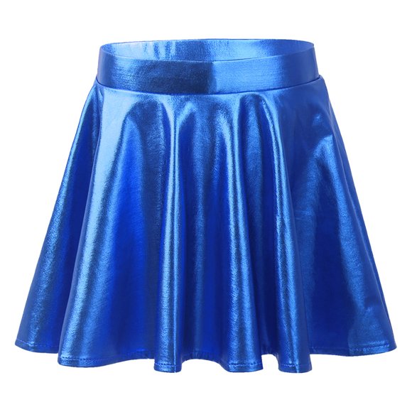 TiaoBug Girls Glossy Metallic Mini Skater Skort High Waist A-line Dance Twril Skater Skirt Athletic Shiny Scooter Skirt Royal Blue 6