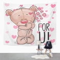 thumbnail image 2 of ZEALGNED Pink Day Valentine Cute Cartoon Teddy Bear with Flowers on Heart Baby Child Wall Art Hanging Tapestry Home Decor for Living Room Bedroom Dorm 51x60 inch, 2 of 2