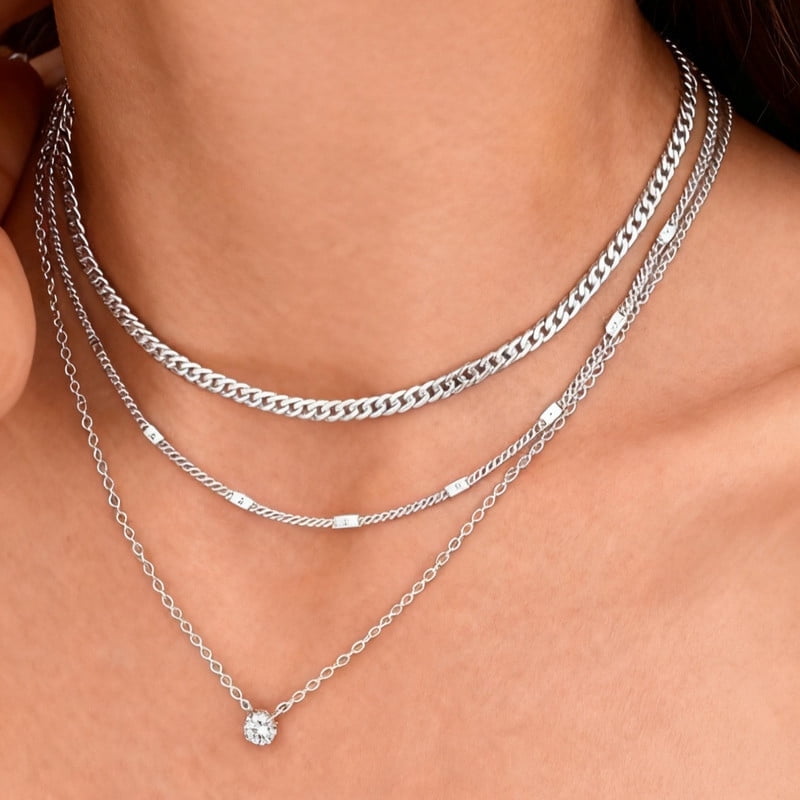 Layered Necklaces for Women,Dainty Pendant Necklace Set Non Tarnish, Chunky Stackable Cuban Chain Choker, Trendy Personalized Birthstone Jewelry Gift for Mom
