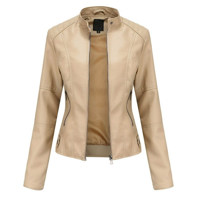 Kcodviy Veste Ajustée Unie Col Roulé pour Femme Chandail à Capuchon Veste Manches Longues Décontractée pour Femme Couleur Fermeture Éclair Cuir Veste Décontractée Femme Col Montant Couture Veste Utilitaire pour Femme Manteau pour Femme