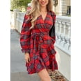 thumbnail image 5 of Cupshe Women's Red Plaid Blouson Sleeve Ruffle Cuff Wrap Mini Dress, Size S-XL, 5 of 6