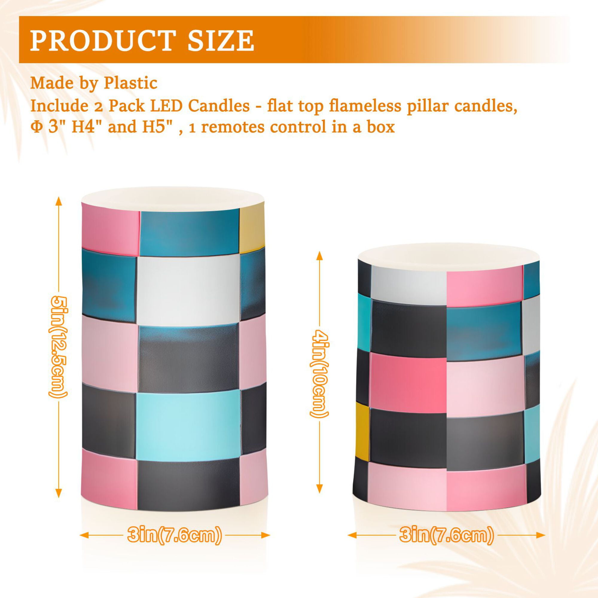 Yayeee Flameless Candles with Remote Flickering Battery Operated Multi Color Changing, Pink Checkered Pattern