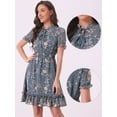 thumbnail image 2 of DARING DIVA Floral Ruffle Hem A-Line Smocked Chiffon Dress S Grey Blue, 2 of 6