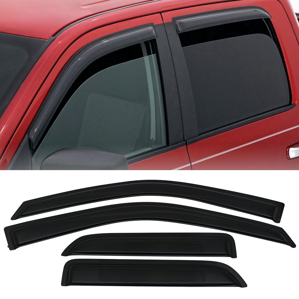 Ikon Motorsports Window Visors Compatible with 2009-2018 Dodge Ram 1500 Quad Cab 2019-2023 Ram 1500 Classic Quad Cab Acrylic Side Window Vent Deflector Outside Mount Rain Guard 4PCS Set