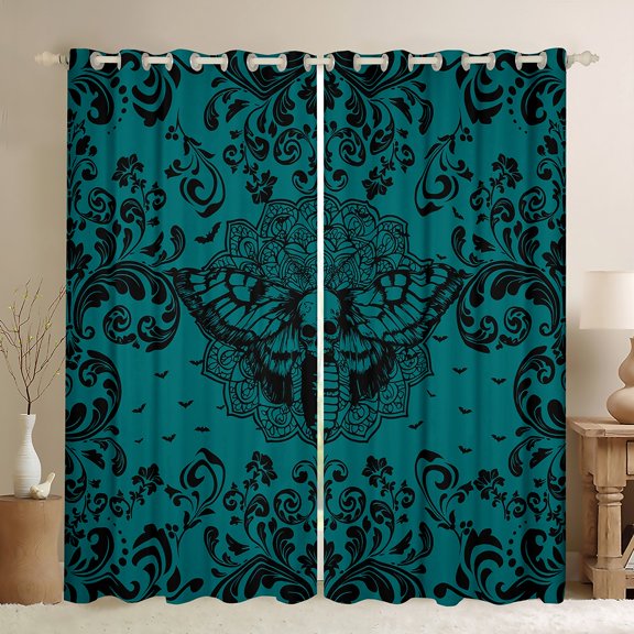 Castle Fairy Gothic Skull Moth Blackout Curtains Set of 2 (52x84 Each) for Boys Girls,Bohemian Hippie Damask Window Curtains,Exotic Style Curtains and Drapes,Super Cozy Room Decor