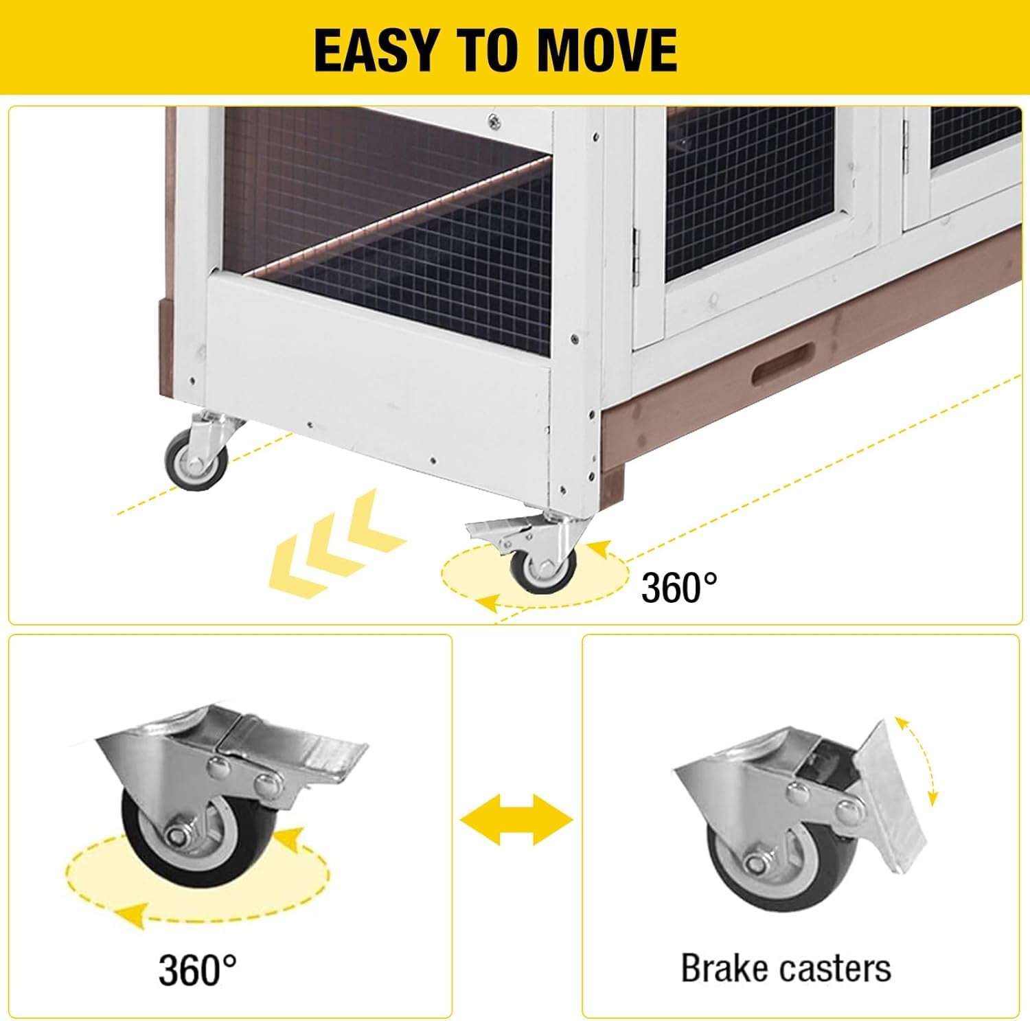 Aivituvin Bunny Cage Rabbit Hutch Indoor Rabbit House with Wheels Outdoor Guinea Pig House with Two Plastic Tray (Brown)