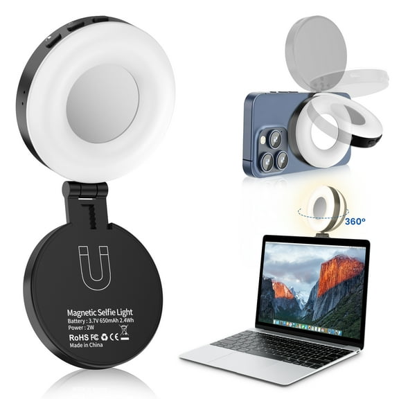 Selfie Light, Phone Light with Magnetic, Rechargeable Ring Light, Adjusted 4 Modes, with Sticky Ring for Phones, for Phone, iPhone, Android, iPad, Laptop, Tk, Selfie, Vlog