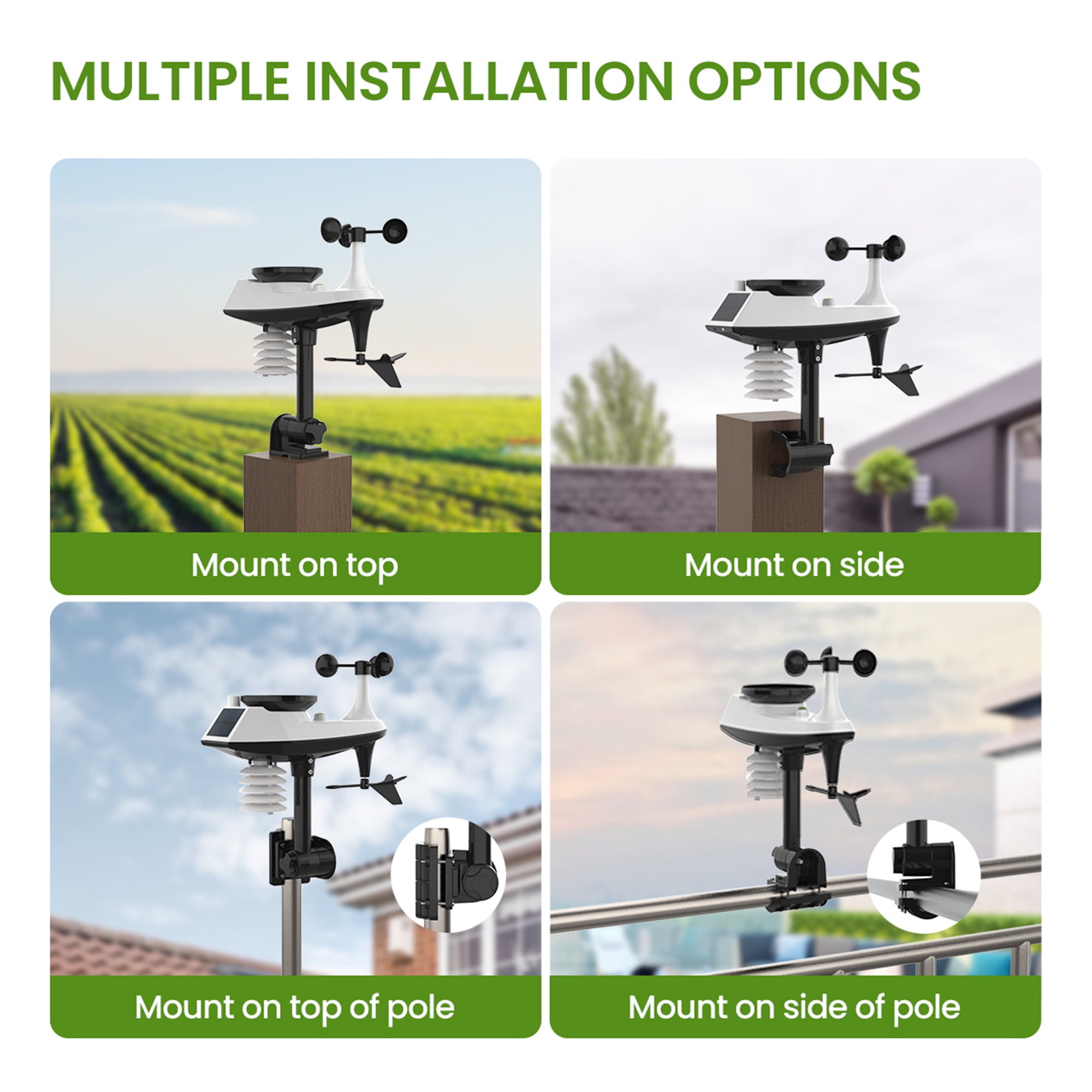 Newentor Weather Station with Solar Powered Outdoor Sensor, 6-in-1 Weather Station with Color Display for Temperature Humidity, Rain Gauge, Wind Speed, Weather Forecast (No Wifi)
