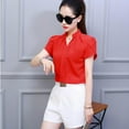 thumbnail image 1 of Spring Autumn Tops Office Ladies Blouse Fashion Short Sleeve V-Neck Slim Petal Sleeve Work Blouses, 1 of 8