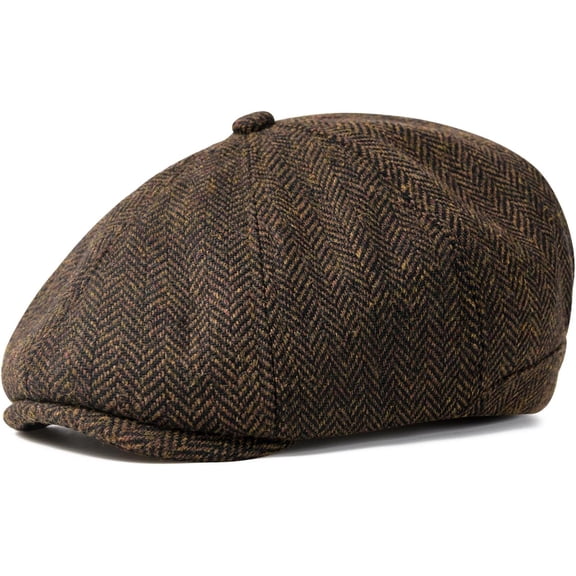 CoCoMangos Men Wool Blend 8 Panel Newsboy Cap Herringbone Cabbie Flat Tweed Hat