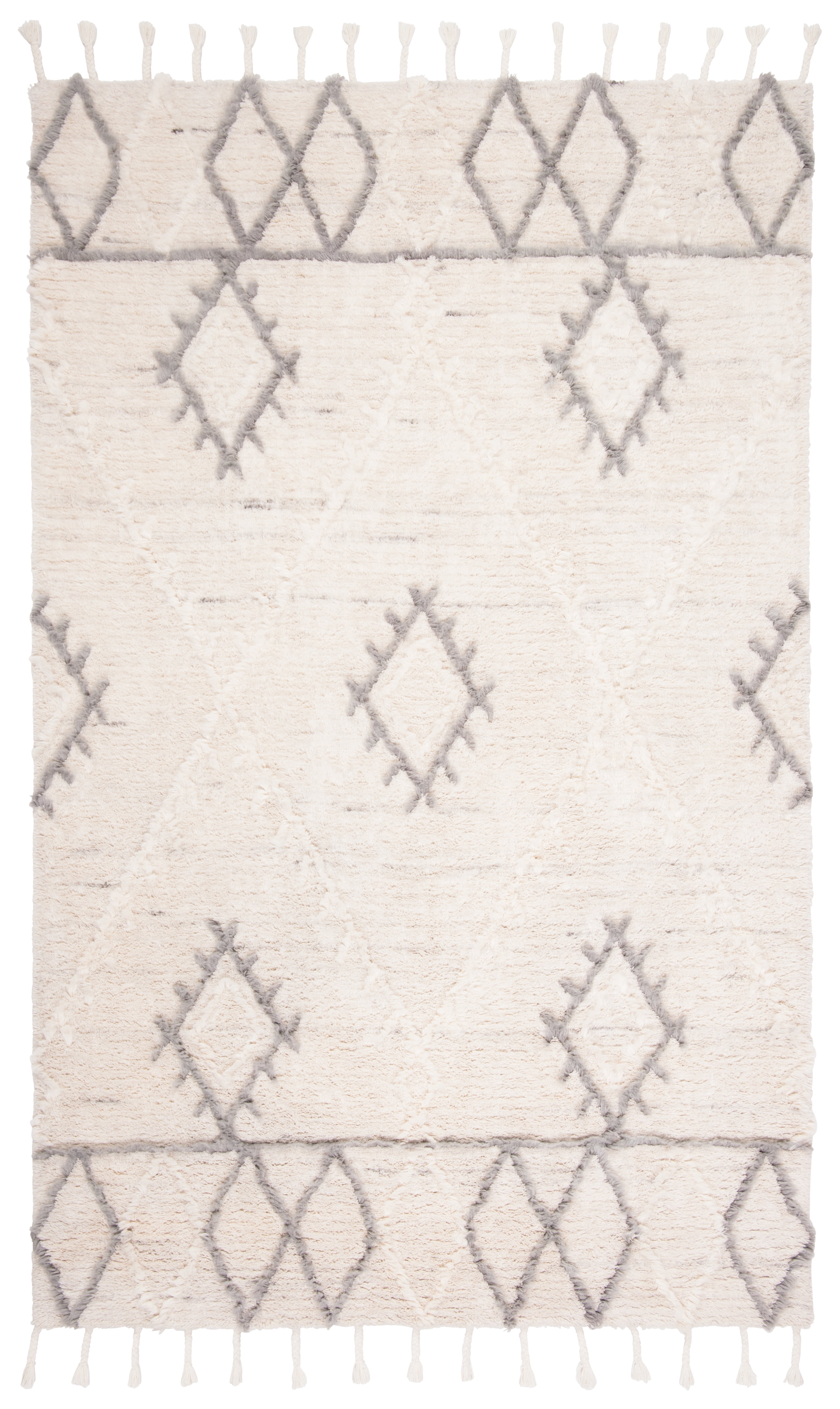 SAFAVIEH Casablanca Raeyln Geometric Diamonds Wool Shag Area Rug, Ivory/Grey, 4' x 6'