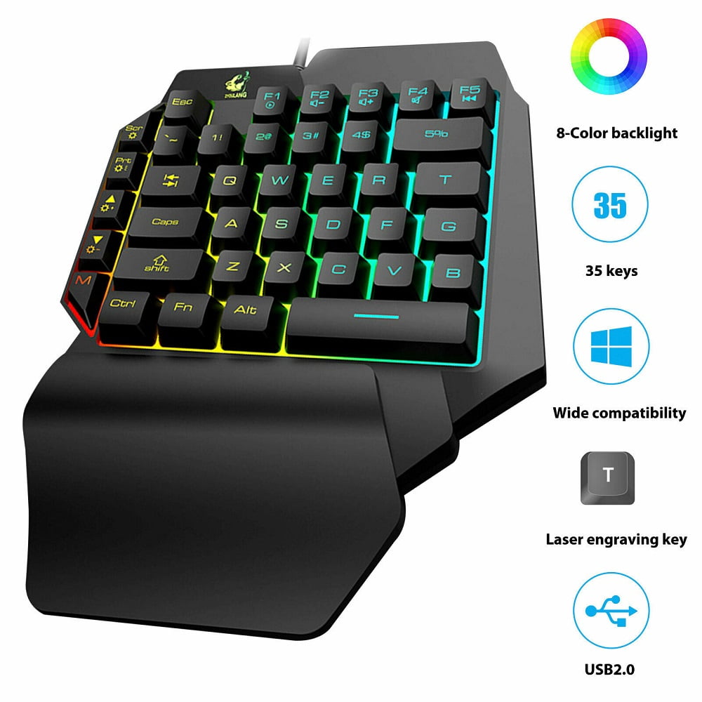 Mini One-Handed Gaming Keyboard RGB LED Backlit USB Wired 35 Key ...