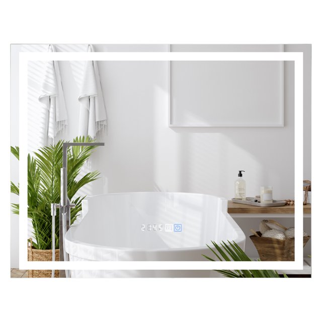 Gymax 36'' x 28'' LED Bathroom Mirror Wall Mounted Round Mirror w/ 3-Color Dimmable Lights