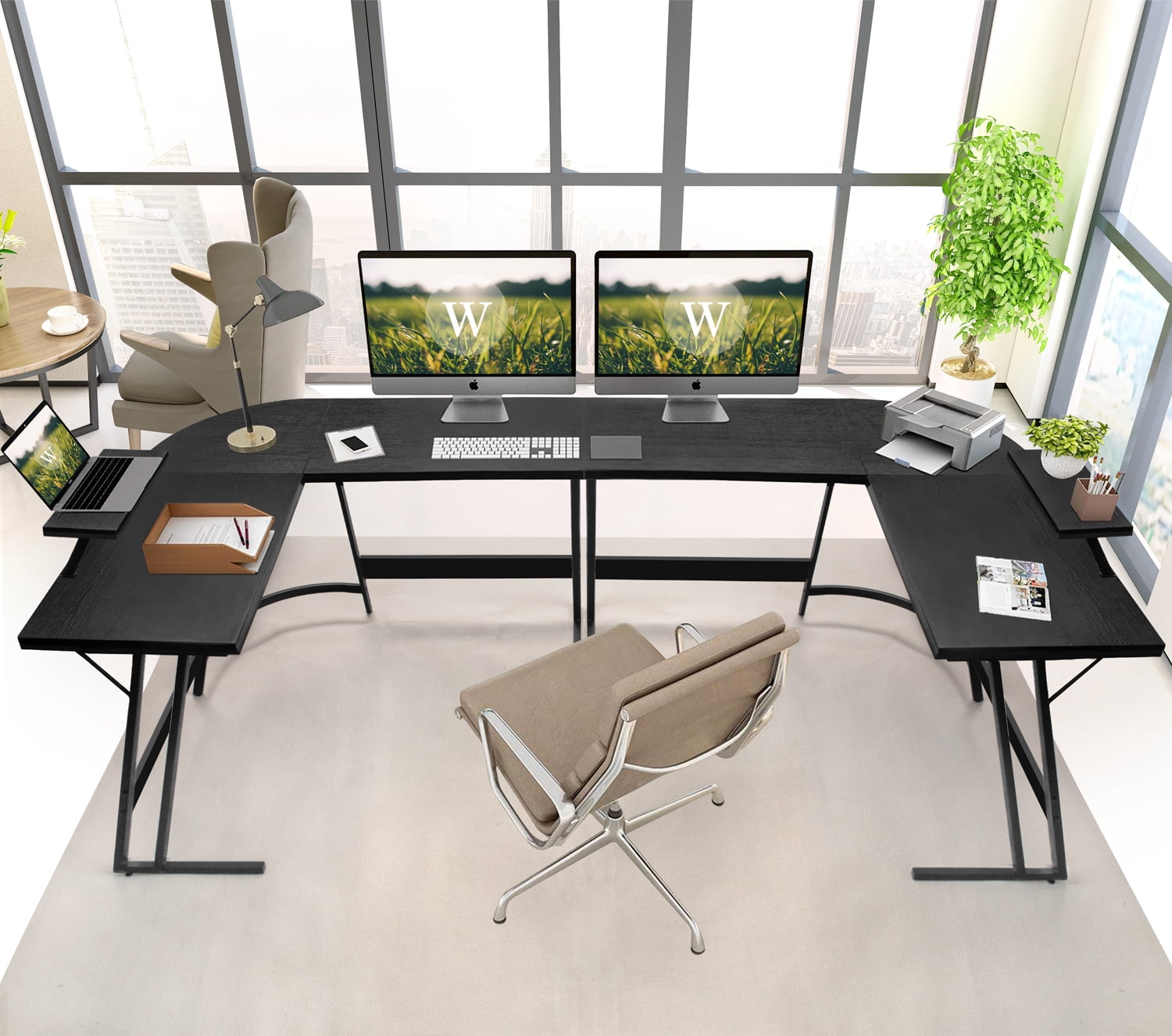 Lacoo Home Office Writing Desk Modern L-Shape Computer Desk, Black