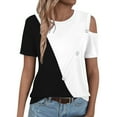thumbnail image 6 of Fesfesfes Women'S Summer Tops Casual Comfortable Patchwork Color Cold Shoulder Button Splicing Short Sleeved Round Neck T-Shirt(Black,XL), 6 of 7