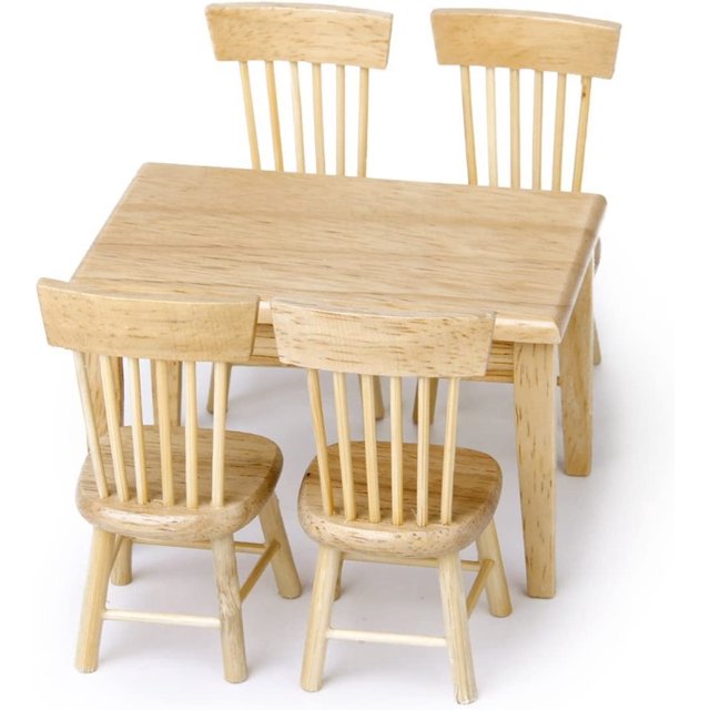 Juego de 5 piezas, modelo en miniatura 1:12, mini mesa de comedor y sillas de cocina, accesorios para juegos de comida para casa, juego diy Rojo Verde