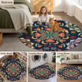 thumbnail image 5 of Vintage Flower Round Area Rug 7 FT, Non Slip Living Room Area Carpet, Boho Abstract Colorful Ethnic Floral Washable Soft Circular Rug Non-Shedding Floor Carpet for Bedside Office Play Room Classroom, 5 of 9