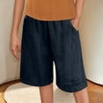 thumbnail image 2 of BXINGOHAI Linen Beach Vacation Shorts for Women Dressy Casual Summer Outfits High Waisted Lounge Comfy Wide Leg Loose Navy,L, 2 of 7