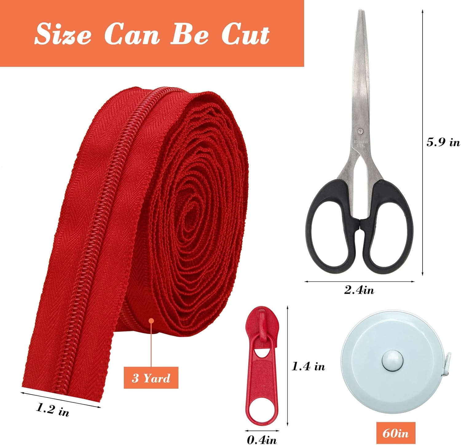 Plutput 45 Yards 15 Colors #5 Nylon Coil Zippers with 90Pcs Pull Heads, Scissor, Ruler, Assorted Lengths Sewing Zipper for DIY Sewing Crafts Zipper Tape for Craft Making Supplies Kit