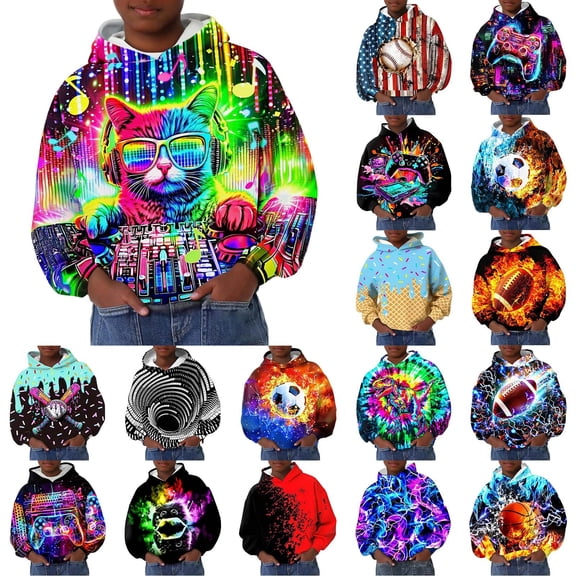 KKBOTIVE 3D Graphic Hoodies for Boys Girls Fashion Novelty Hooded Sweatshirt Casual Sport Pullover Kids Back to School Wear ( Black Size: 9-10 Years )