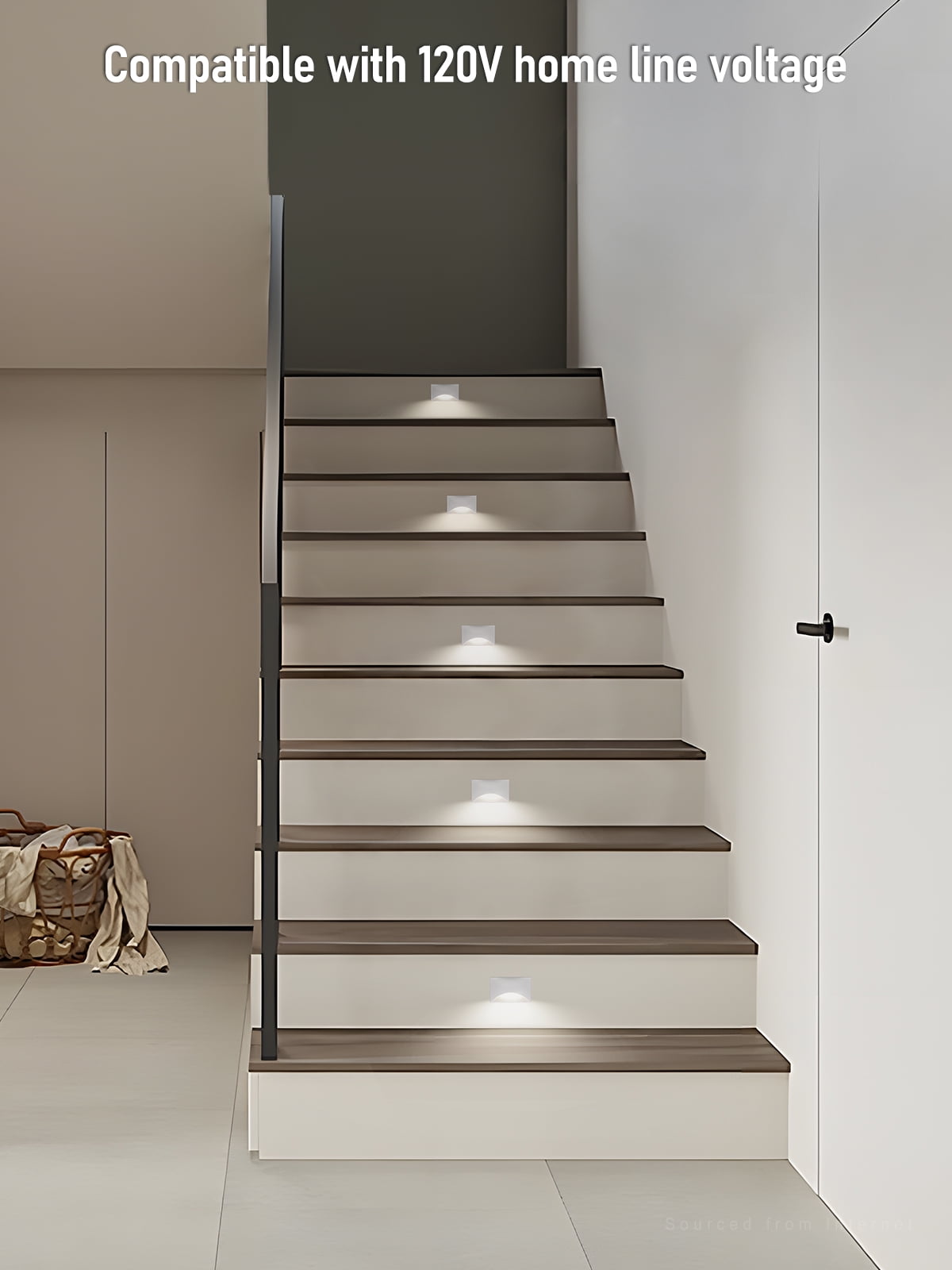 9 Pack 5CCT 120V LED Step Lights, Dimmable Stair Lights IP65 Waterproof, Aluminum Shell, Anti-Glare, CRI90, White